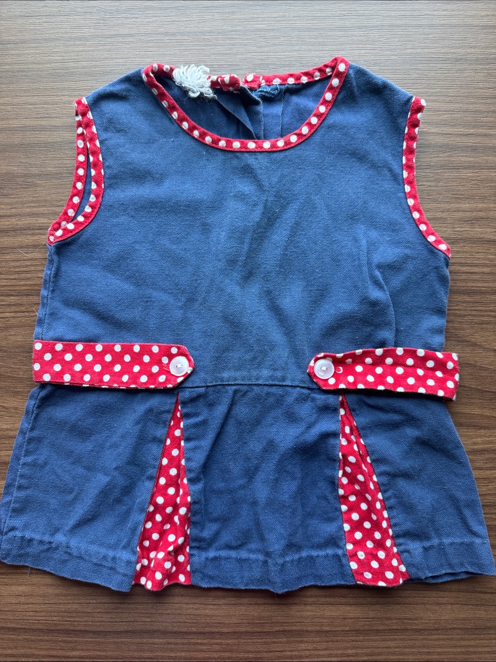 Vintage K-Mart Navy Dress with Red Polka Dot Trim 18 month